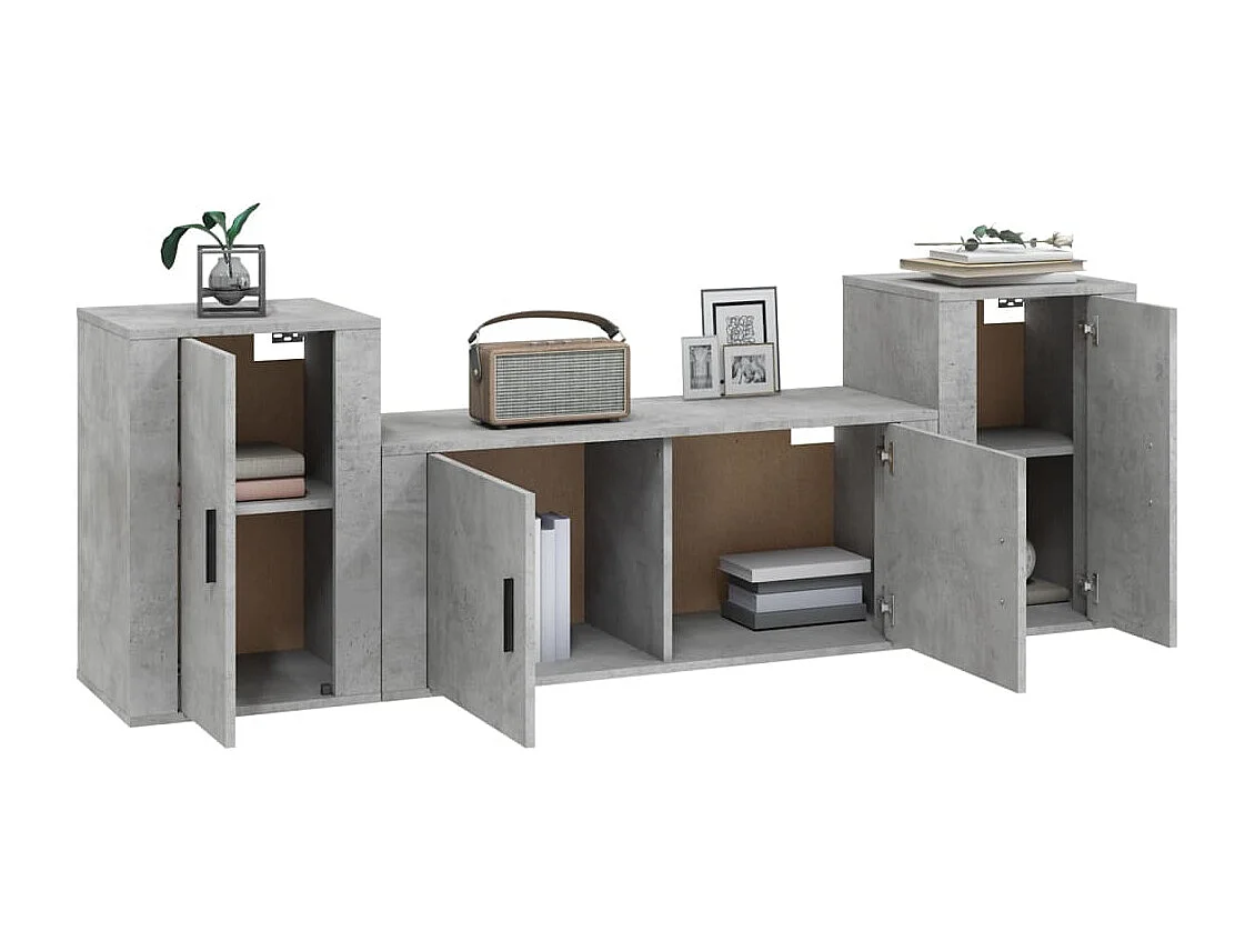 Meubles TV 3 pcs BEis béton Bois d'ingénierie BE92374