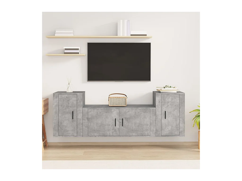 3-tlg. TV-Schrank-Set,TV-Möbel Betongrau Holzwerkstoff -gkd283687