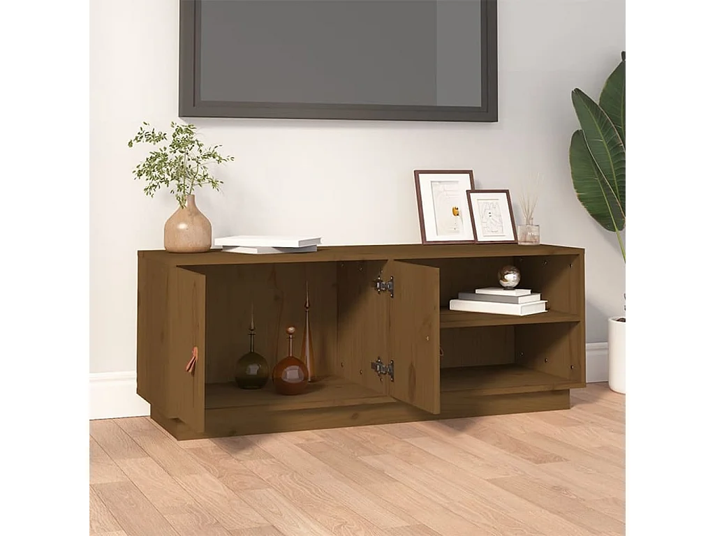 Meuble TV Marron miel 105x34x40 cm Bois de pin massif BE55298