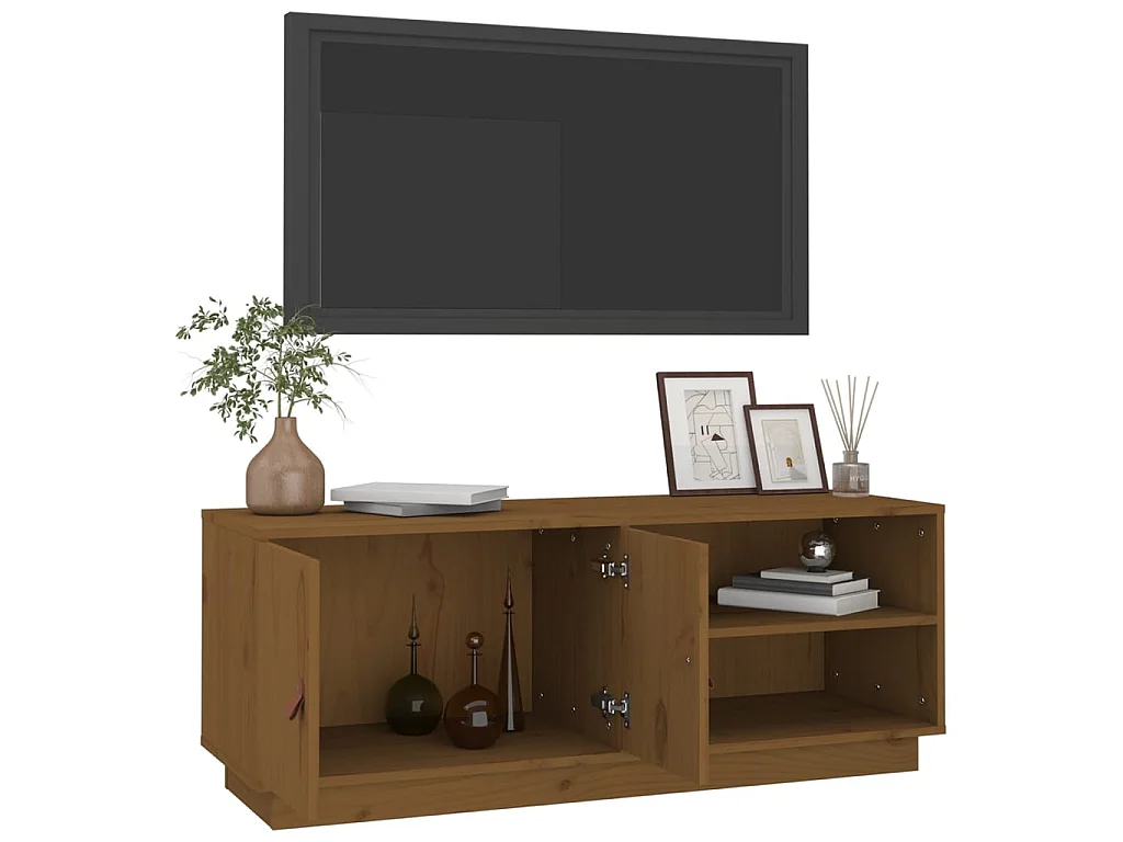 Meuble TV Marron miel 105x34x40 cm Bois de pin massif BE55298