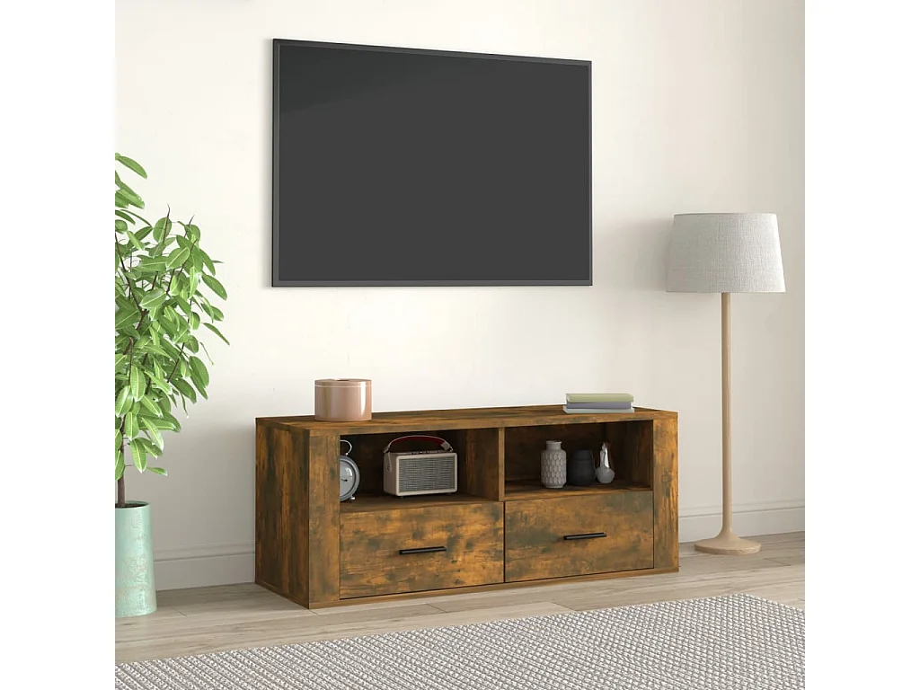 Meuble TV Chêne fumé 100x35x40 cm Bois d'ingénierie BE62467