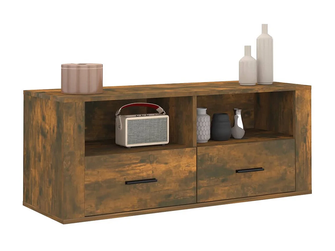 Meuble TV Chêne fumé 100x35x40 cm Bois d'ingénierie BE62467