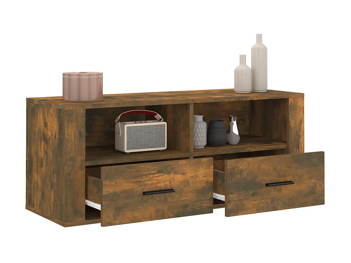 Meuble TV Chêne fumé 100x35x40 cm Bois d'ingénierie BE62467