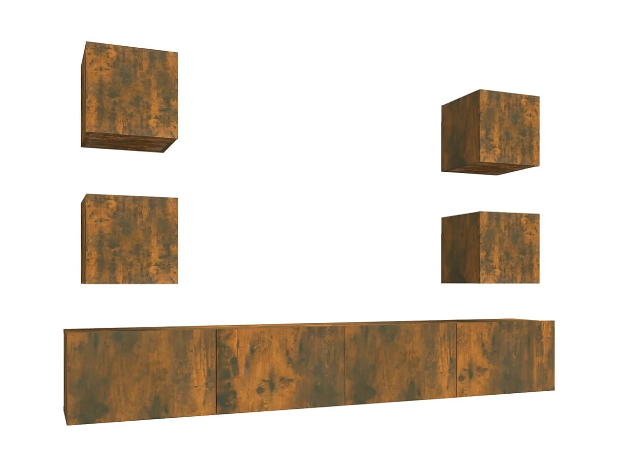 Conjunto móveis de TV 6 pcs madeira processada carvalho fumado PT429347