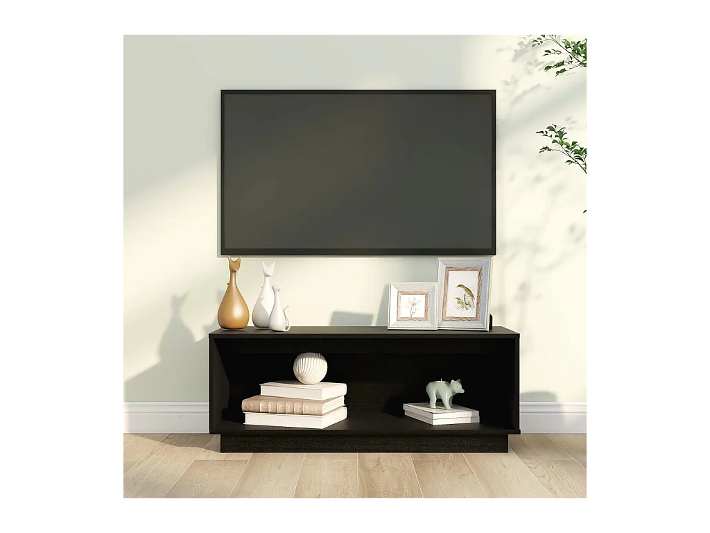 Meuble TV Noir 90x35x35 cm Bois de pin massif BE35898