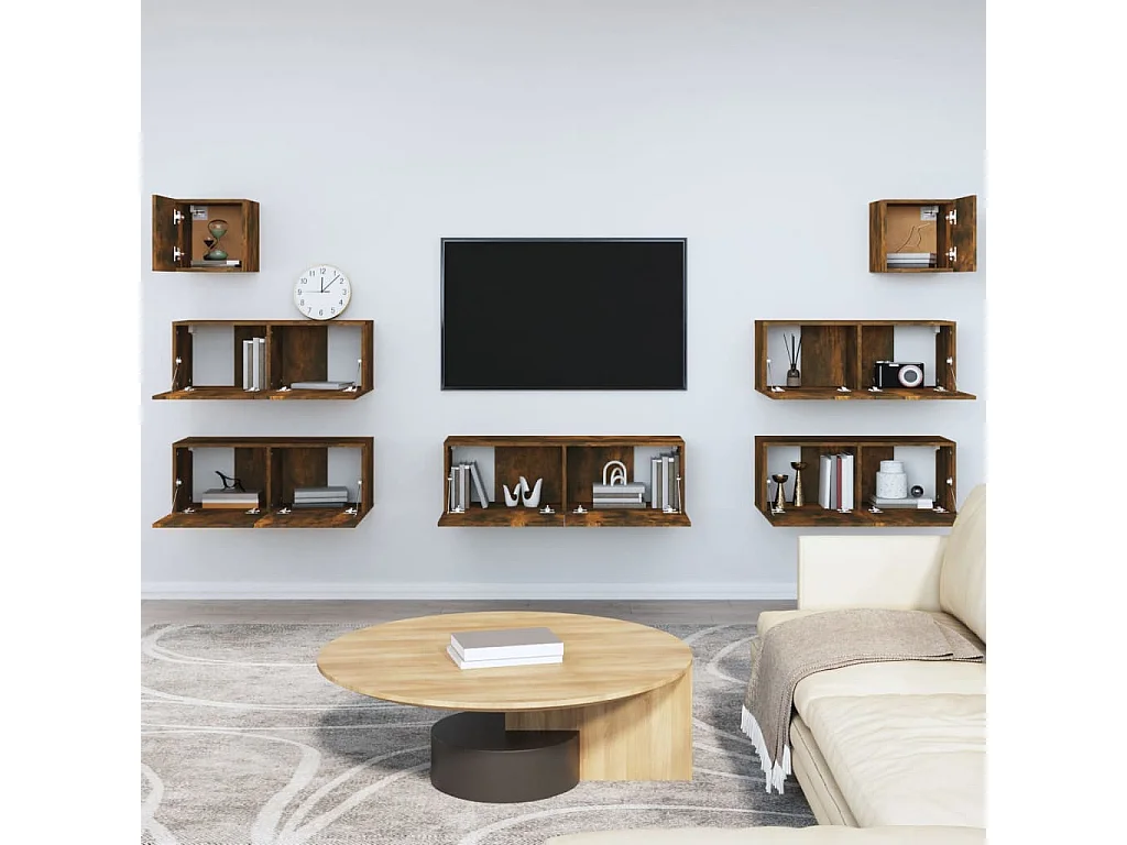 Ensemble de meubles TV 7 pcs Chêne fumé Bois d'ingénierie BE48914