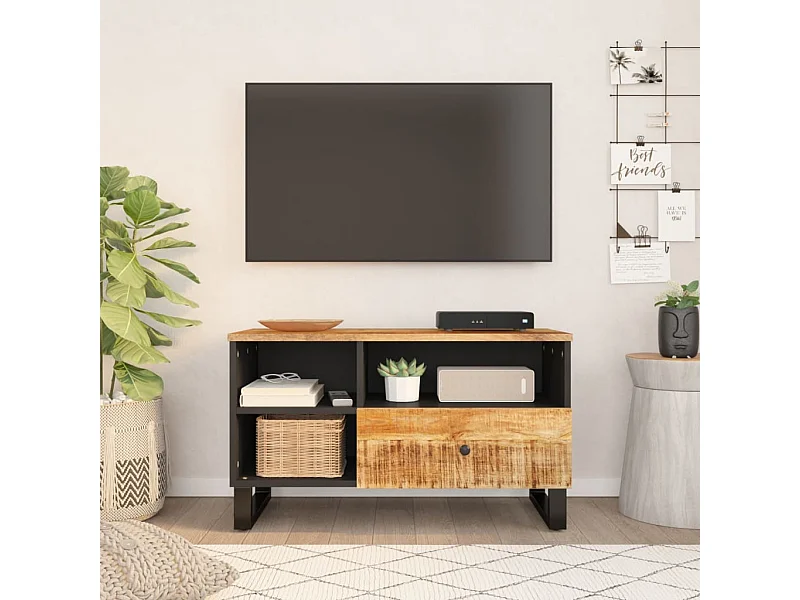 Meuble TV 80x33x46 cm bois de manguier et d'ingénierie BE88852
