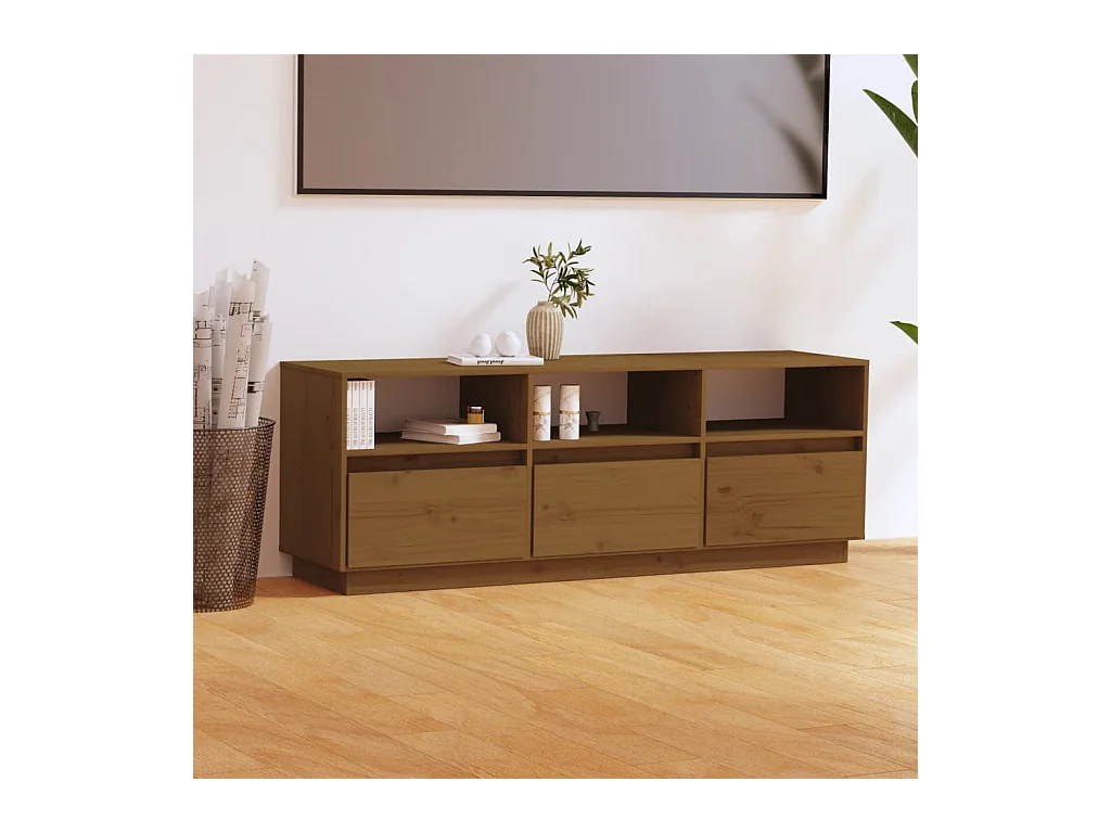 Meuble TV Marron miel 140x37x50 cm Bois de pin massif BE51671