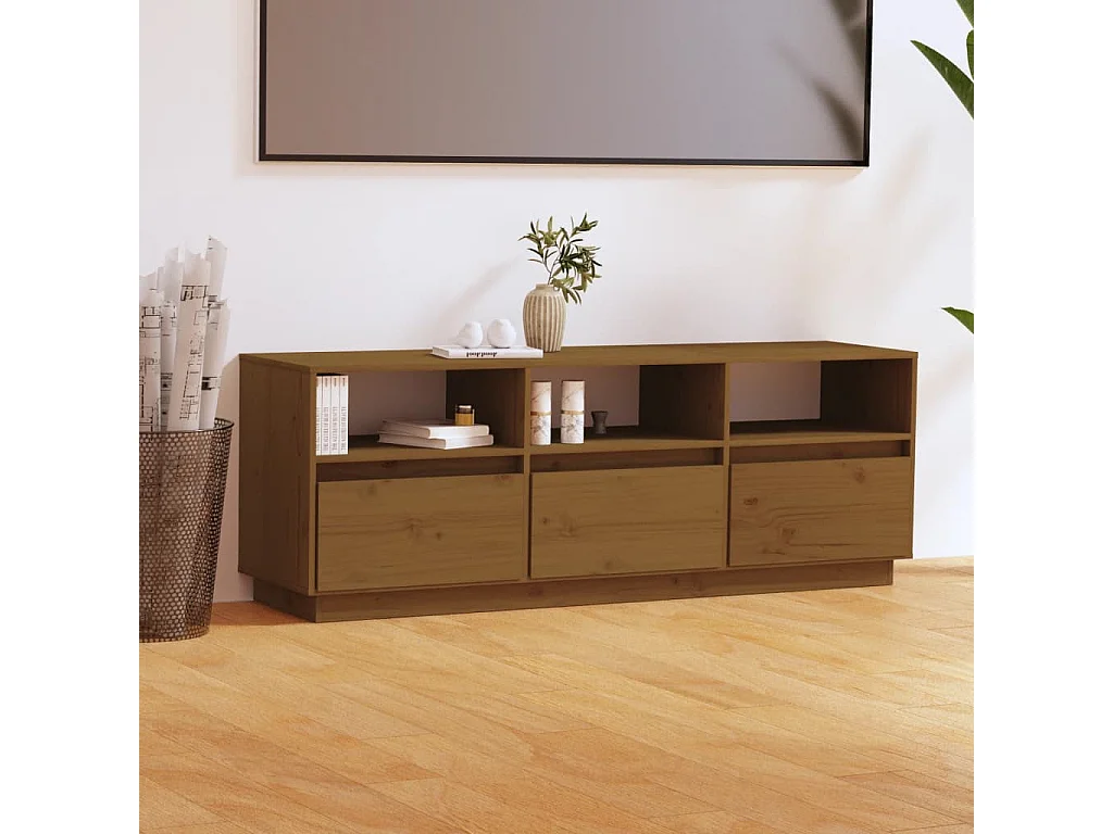 Meuble TV Marron miel 140x37x50 cm Bois de pin massif BE51671