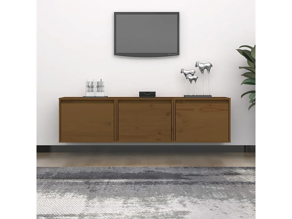 3 pcs Meubles TV Marron miel Bois massif de pin BE62184