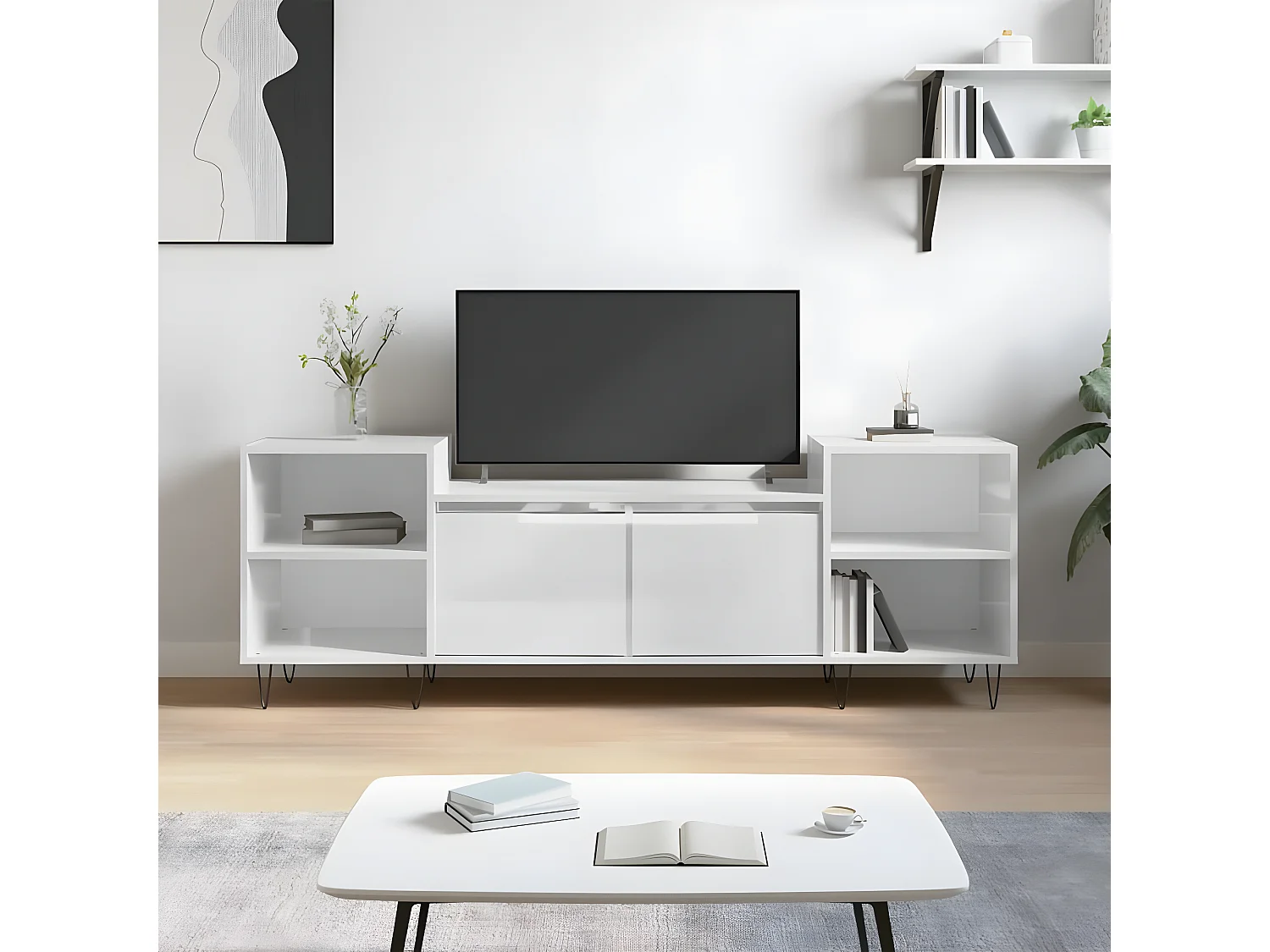 Mueble para TV madera contrachapada blanco brillo 160x35x55 cm ES15189