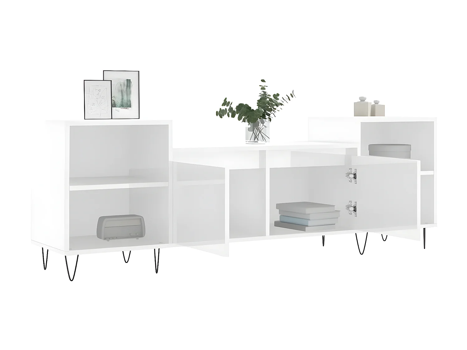 Meuble TV Moderne Blanc brillant 160x35x55 cm Bois d'ingénierie BE3533