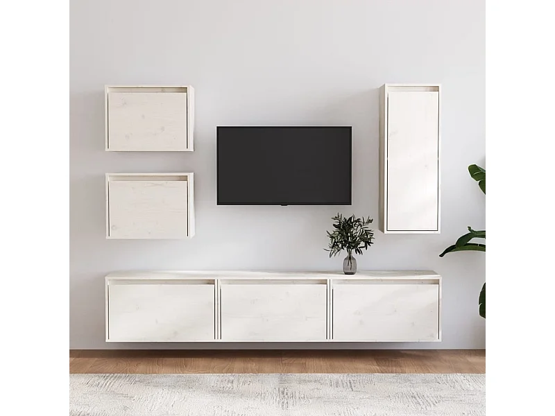 Móveis de TV 6 pcs madeira de pinho maciça branco PT477765