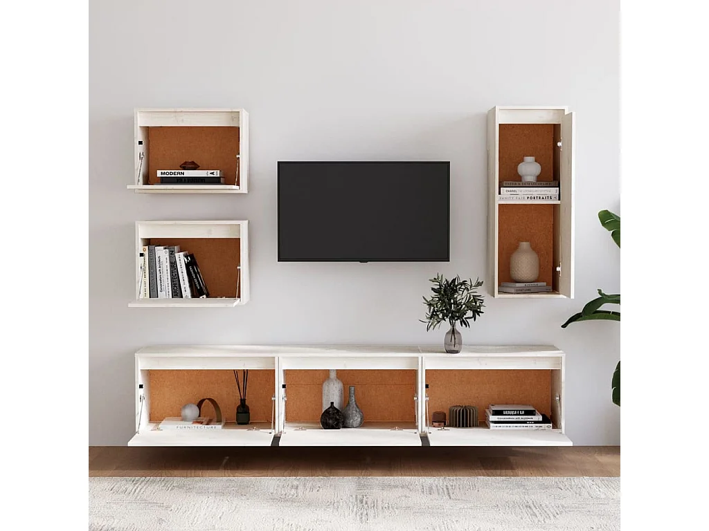 Móveis de TV 6 pcs madeira de pinho maciça branco PT477765