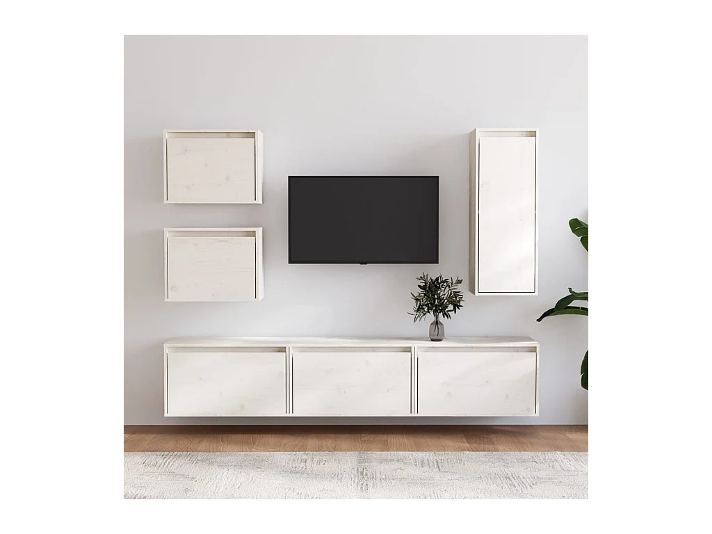 6 pcs Meubles TV Blanc Bois massif de pin BE64806