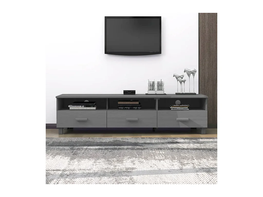 Meuble TV HAMAR foncé 158x40x40 cm Bois massif de pin BE98217