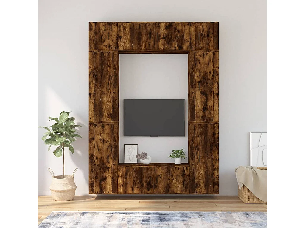 8-delige Tv-meubelset bewerkt hout gerookt eikenkleurig NL91378