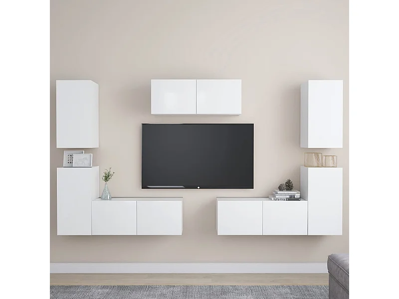 7-tlg. TV-Schrank-Set,TV-Möbel Weiß Holzwerkstoff -gkd444891