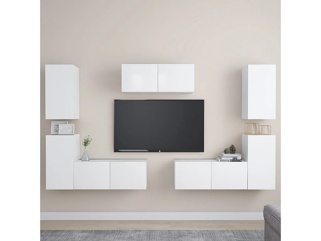 7-tlg. TV-Schrank-Set,TV-Möbel Weiß Holzwerkstoff -gkd444891