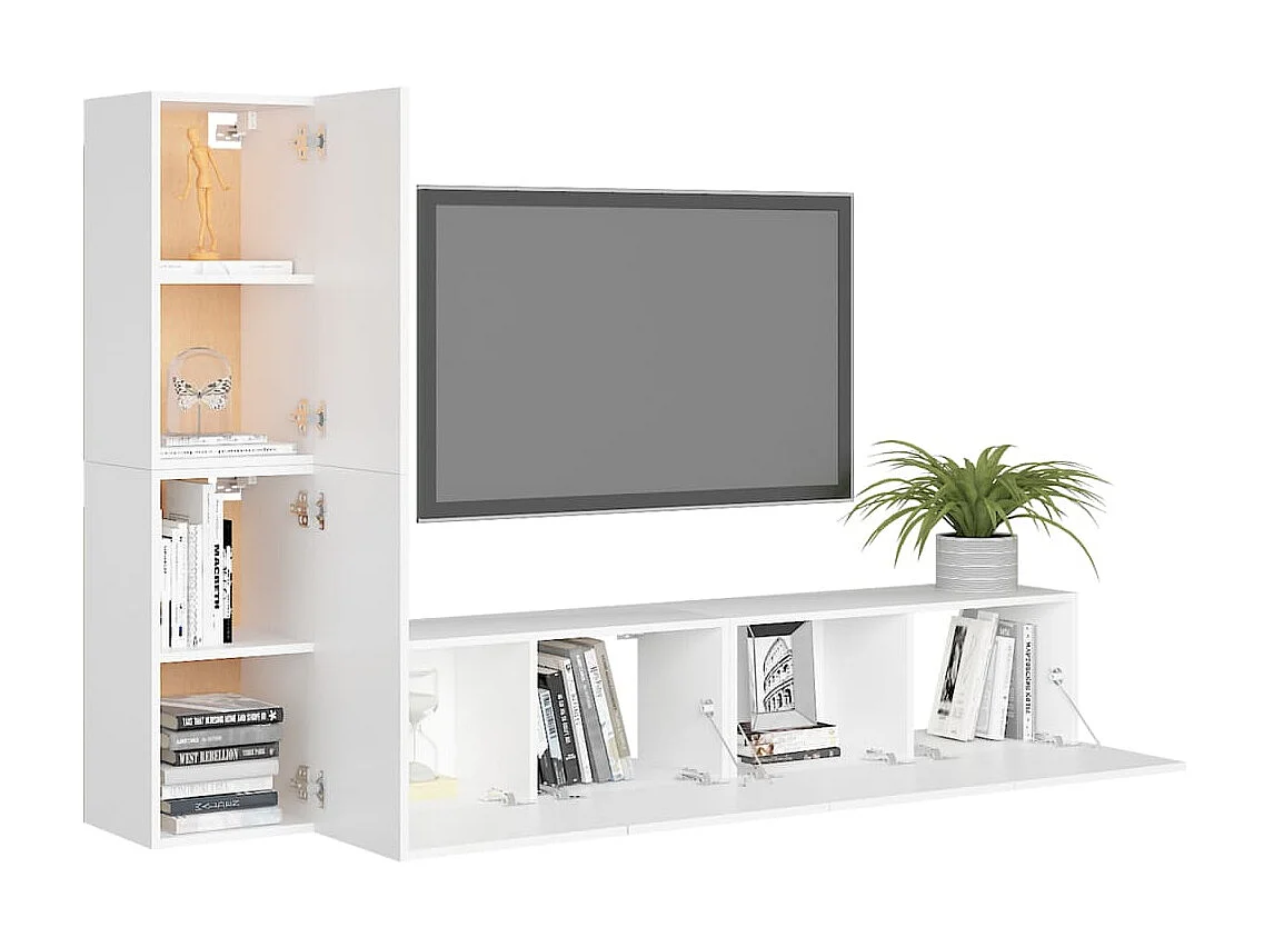 4 pcs conjunto de móveis de TV derivados de madeira branco PT616611