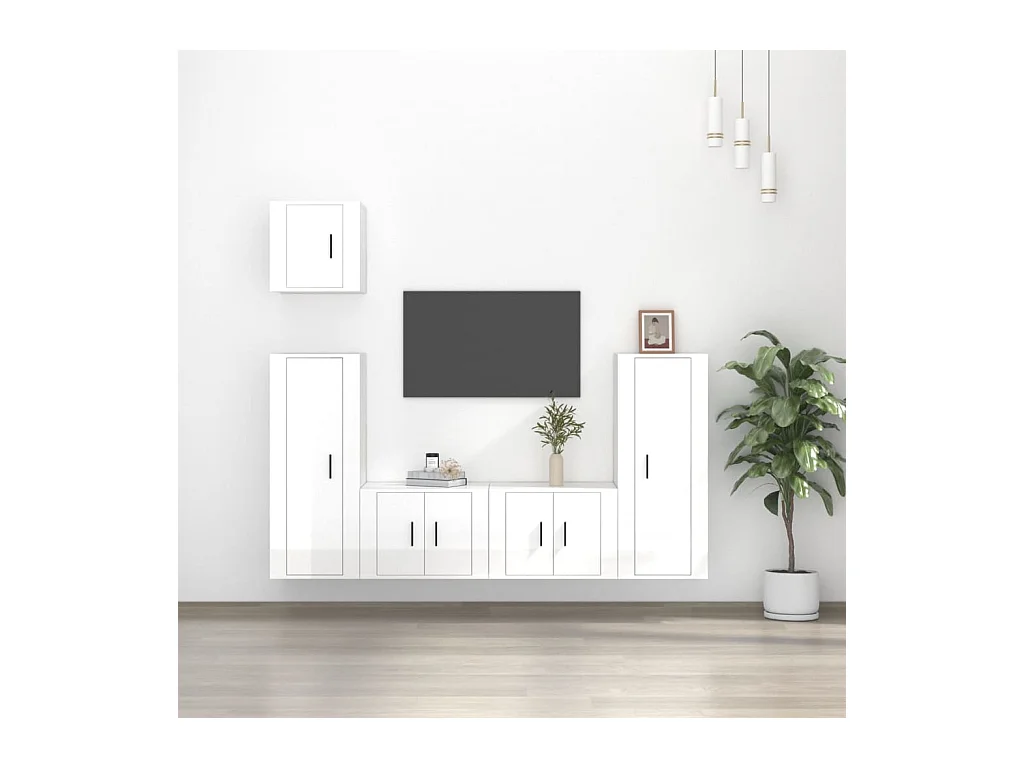 5-delige Tv-meubelset bewerkt hout hoogglans wit NL351481