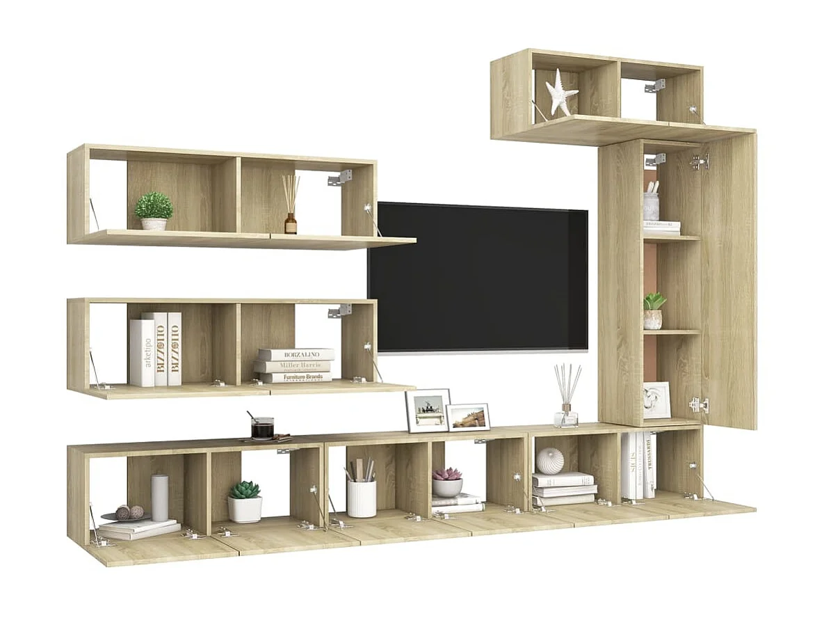7-tlg. TV-Schrank-Set,TV-Möbel Sonoma-Eiche Holzwerkstoff -gkd356319