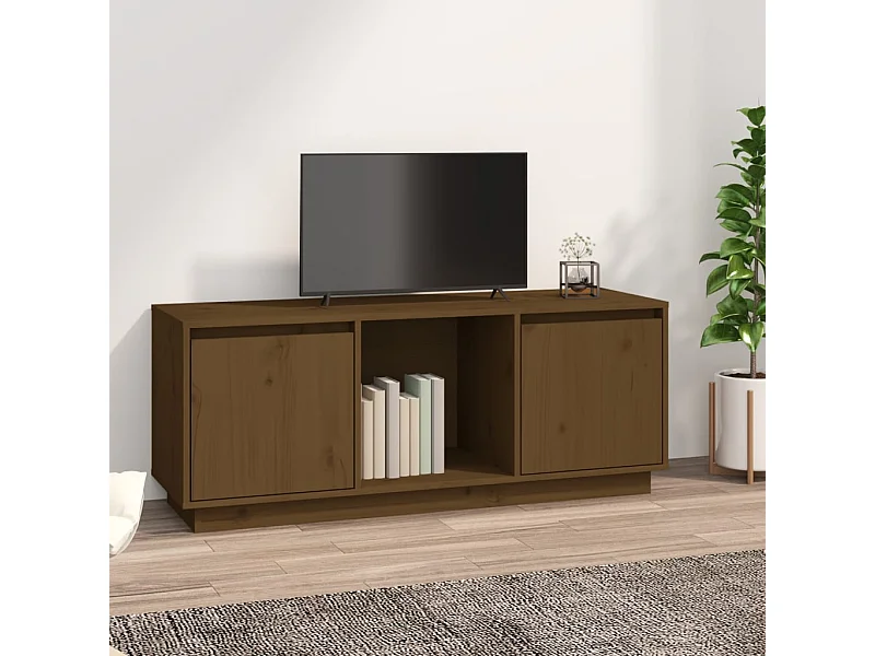 Mueble para TV madera maciza de pino marrón miel 110,5x35x44 cm ES59508