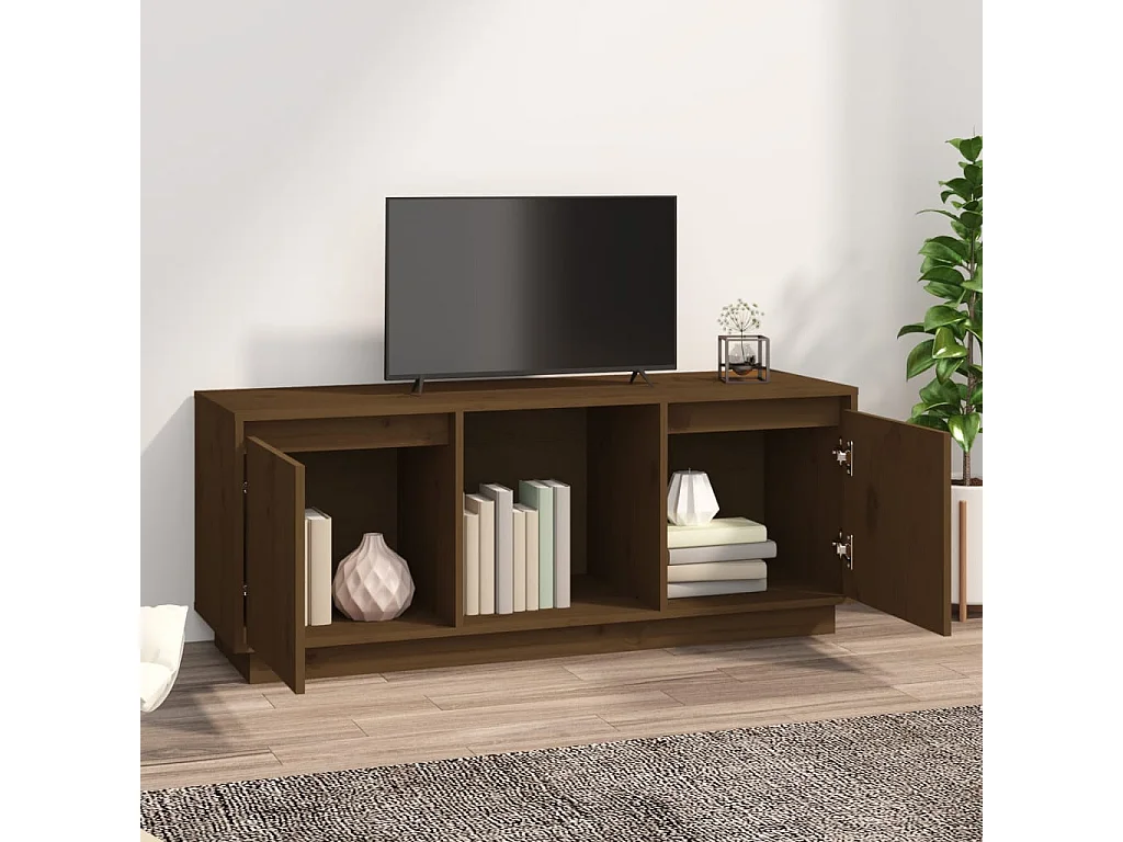 Meuble TV Marron miel 110,5x35x44 cm Bois de pin massif BE73061