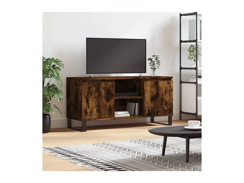 Meuble TV chêne fumé 104x35x50 cm bois d'ingénierie BE85533