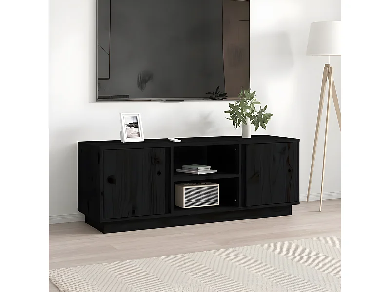 Meuble TV Noir 110x35x40,5 cm Bois de pin massif BE24109
