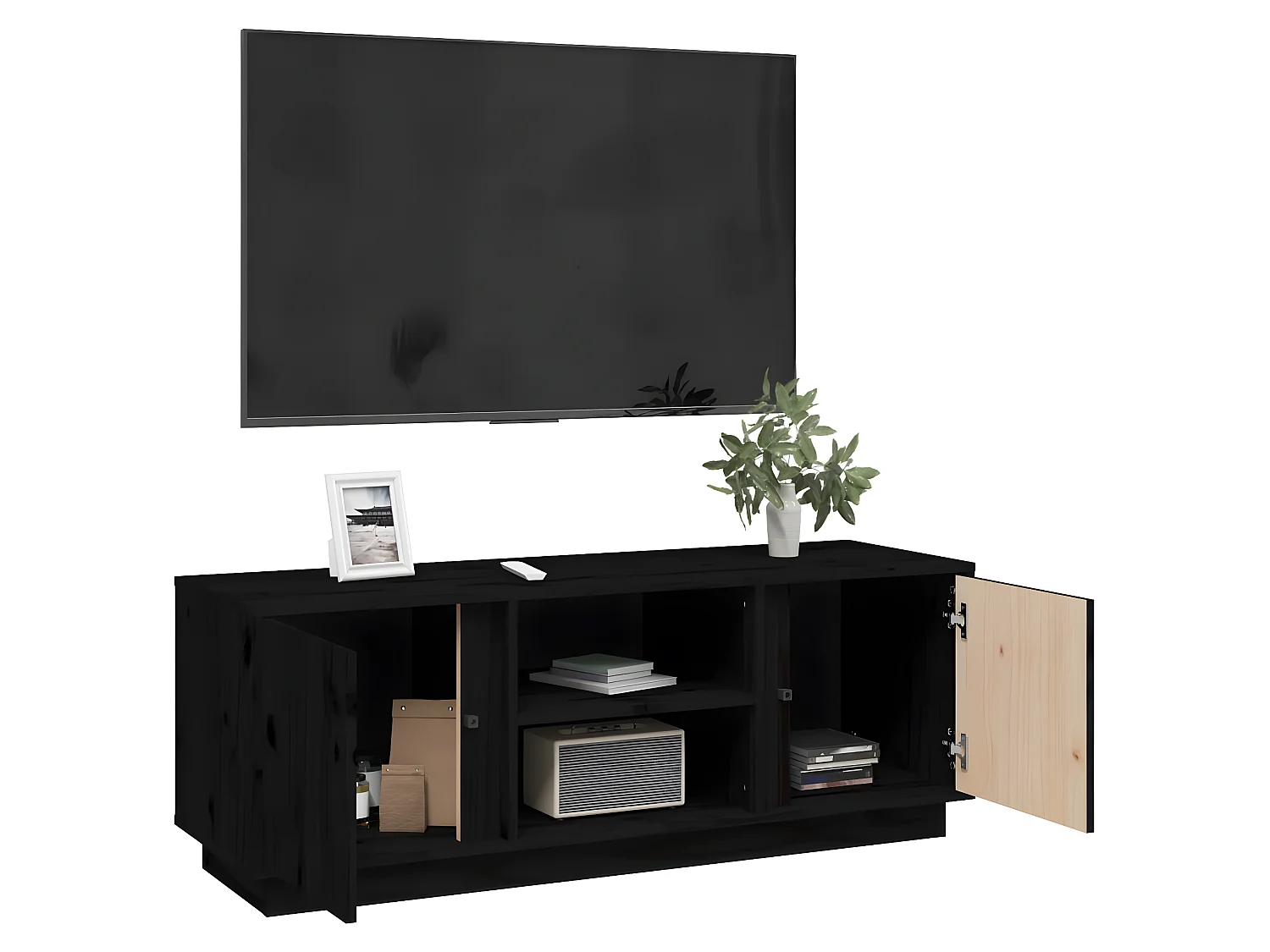 Meuble TV Noir 110x35x40,5 cm Bois de pin massif BE24109