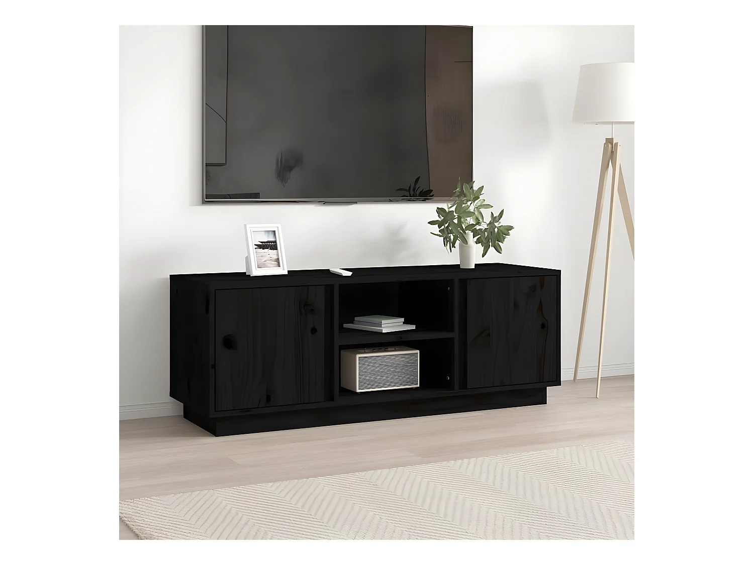 Meuble TV Noir 110x35x40,5 cm Bois de pin massif BE24109