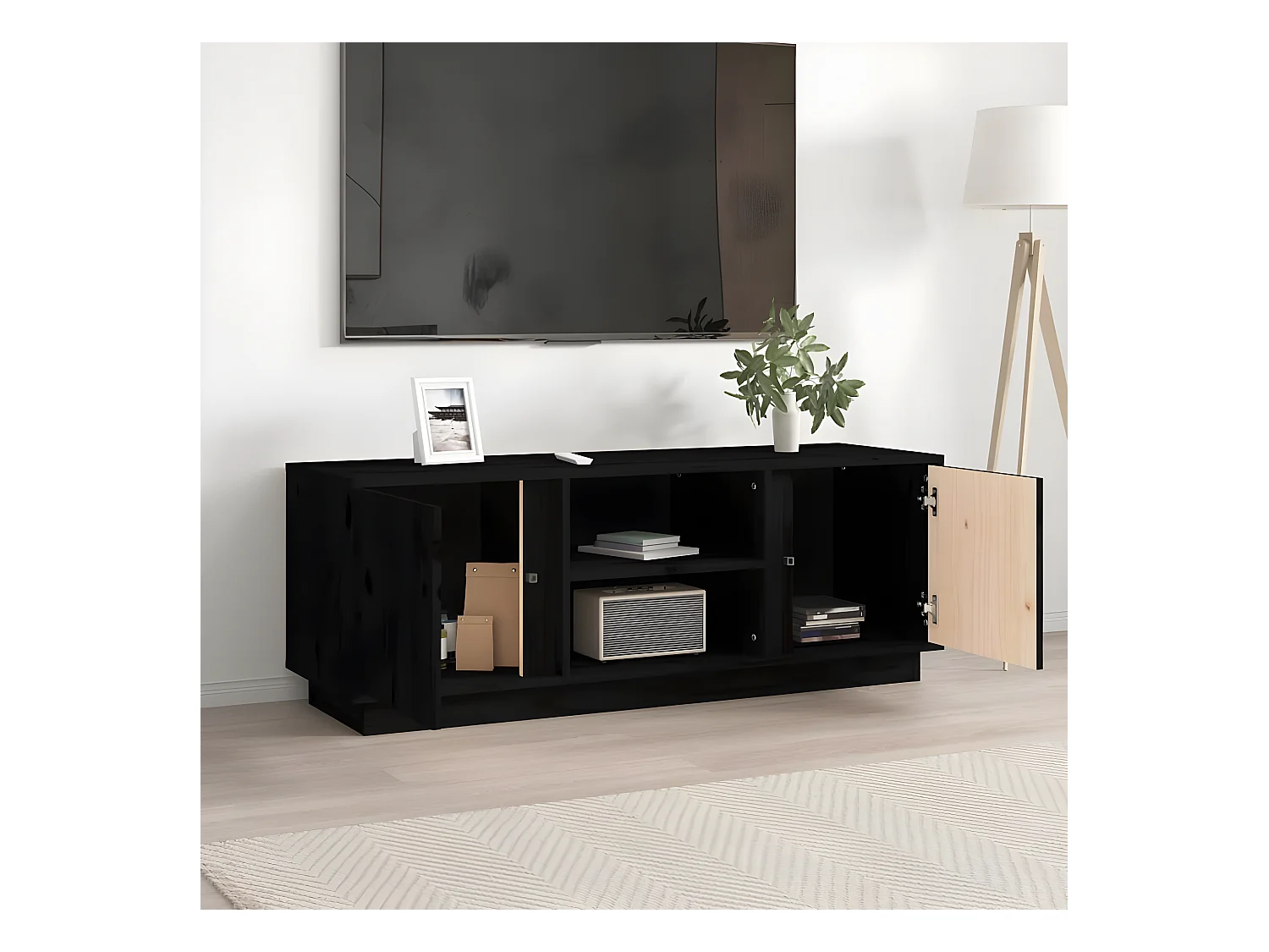TV-Schrank,TV-Möbel Schwarz 110x35x40,5 cm Massivholz Kiefer -gkd731903