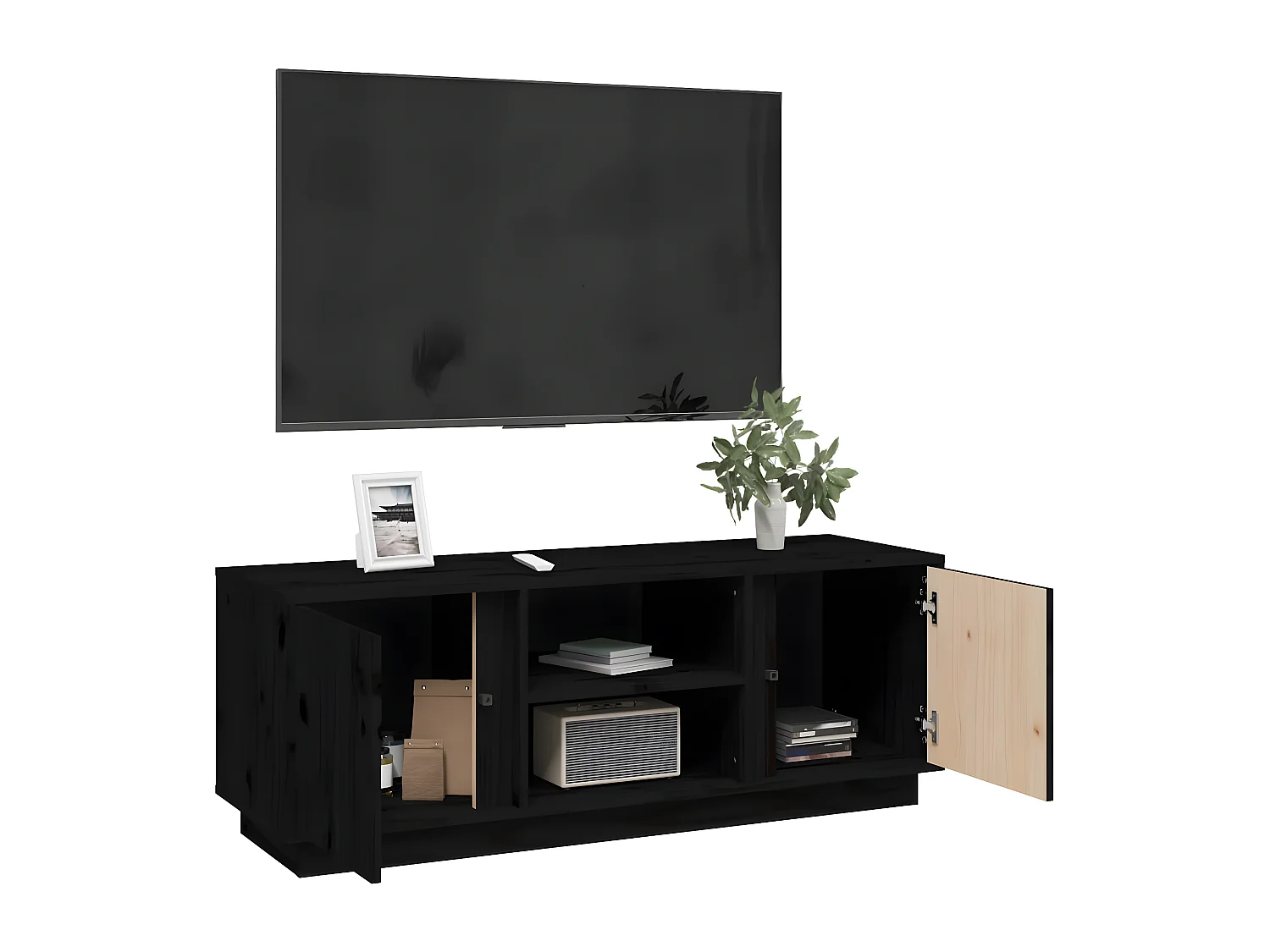 TV-Schrank,TV-Möbel Schwarz 110x35x40,5 cm Massivholz Kiefer -gkd731903