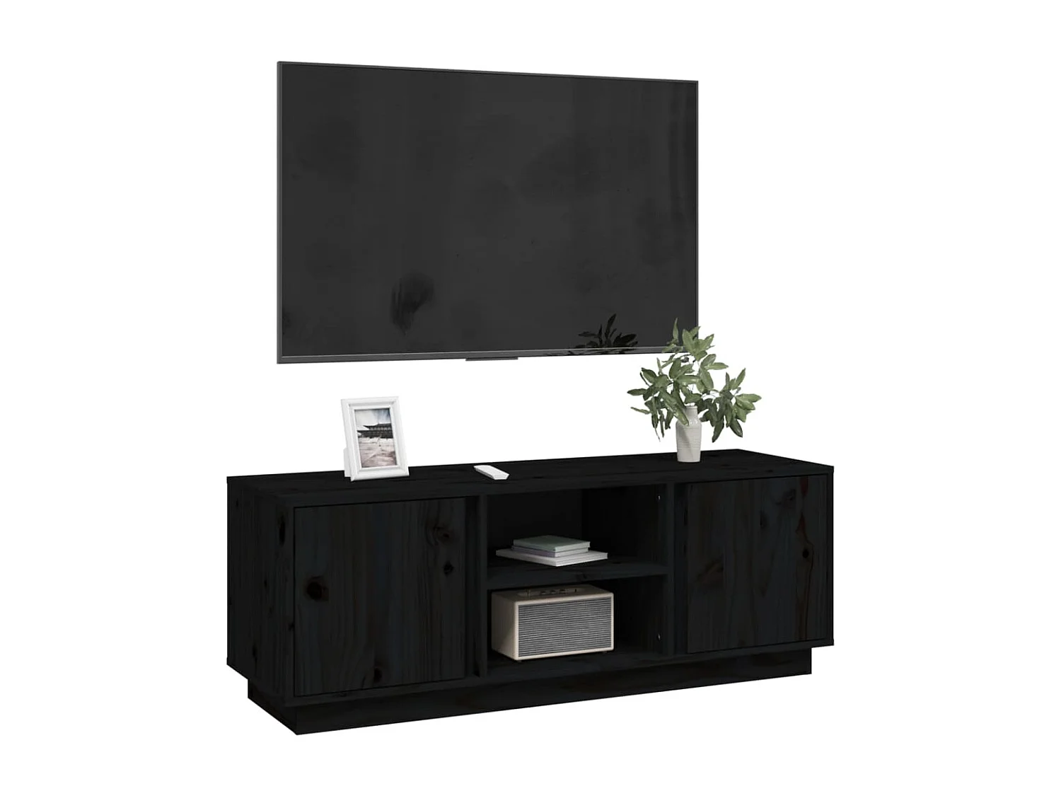 Meuble TV Noir 110x35x40,5 cm Bois de pin massif BE24109