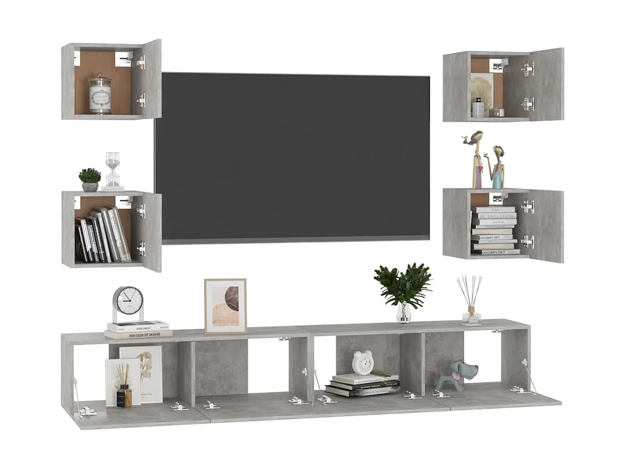 6-tlg. TV-Schrank-Set,TV-Möbel Betongrau Holzwerkstoff -gkd511208