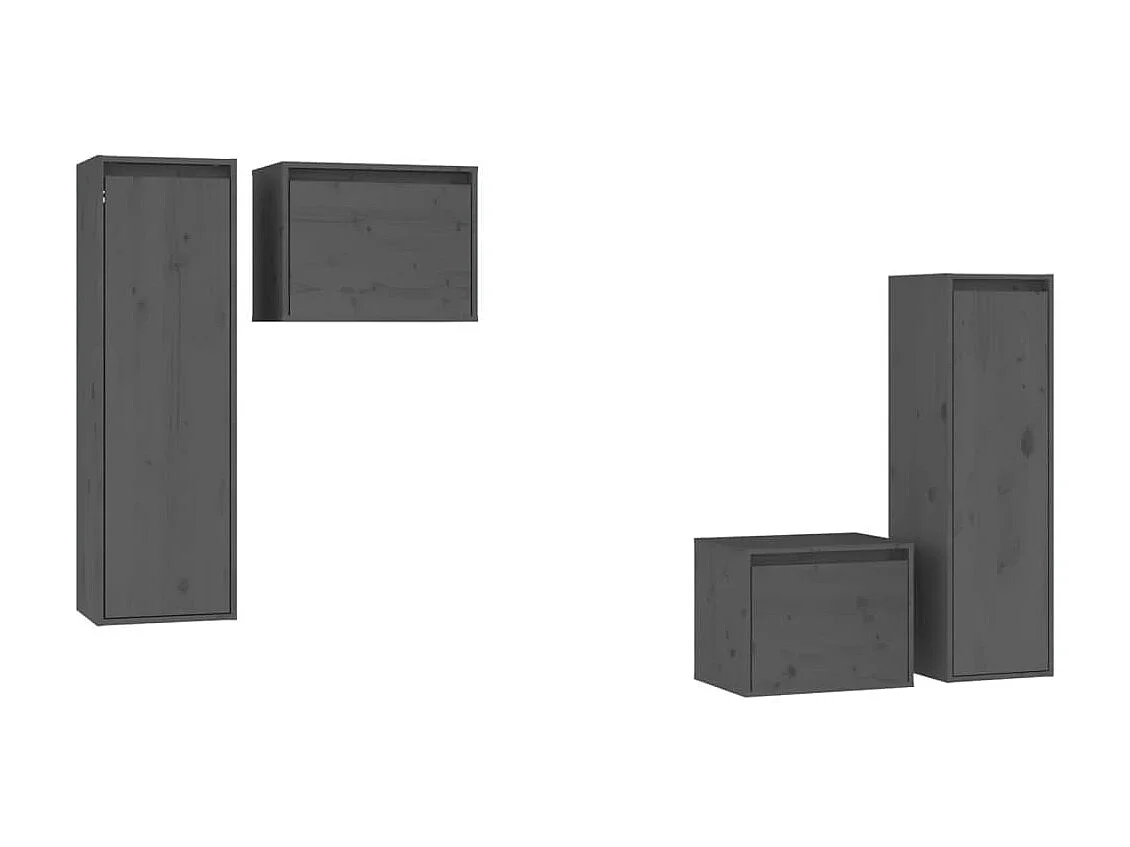 4 pcs Meubles TV Gris Bois massif de pin BE94335