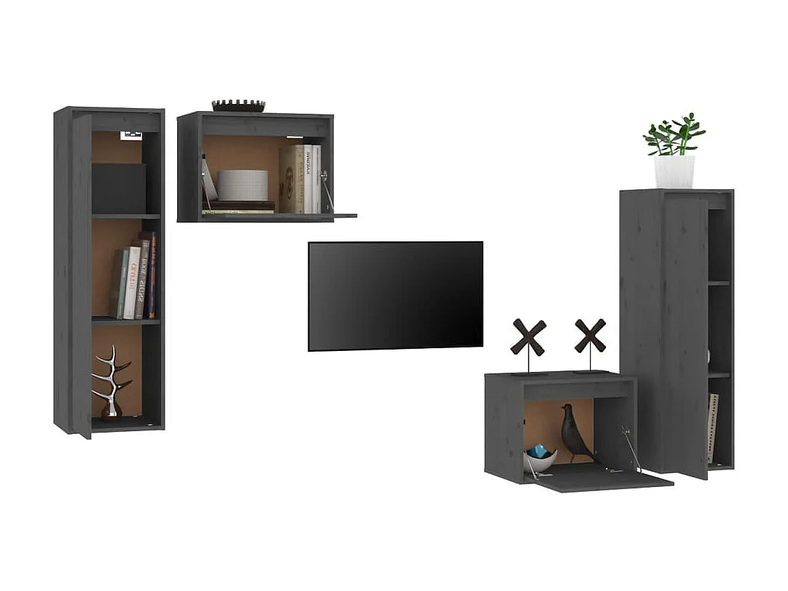 4 pcs Meubles TV Gris Bois massif de pin BE94335