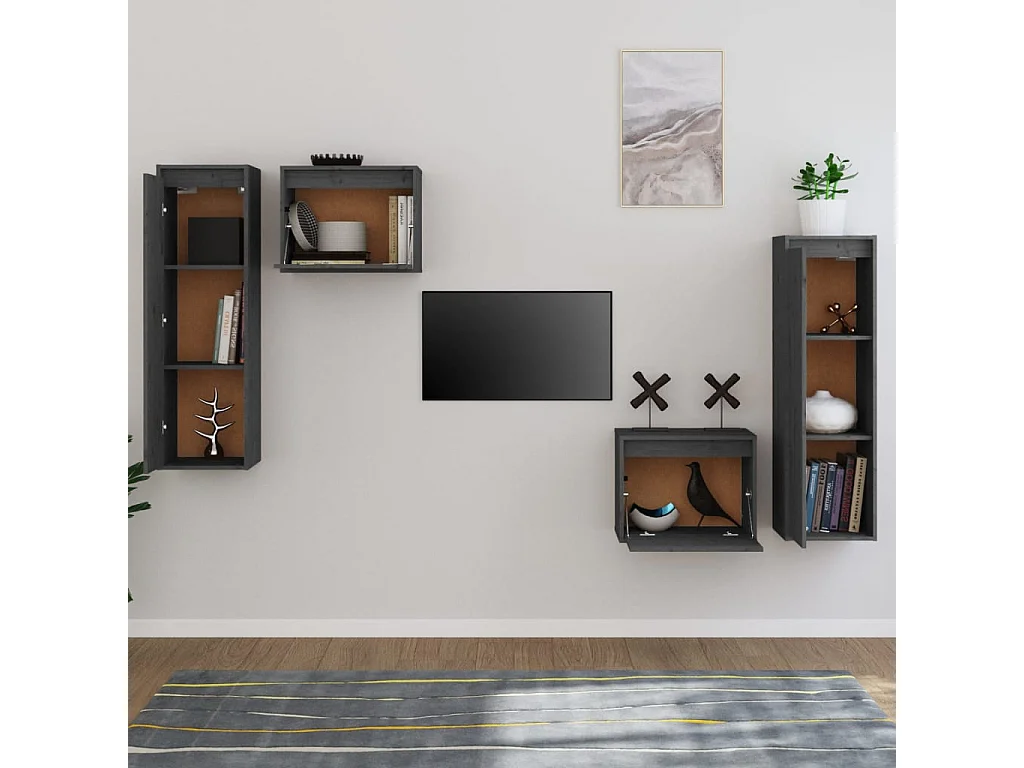 4 pcs Meubles TV Gris Bois massif de pin BE94335