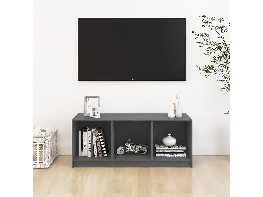 Meuble TV Gris 104x33x41 cm Bois de pin massif BE89787