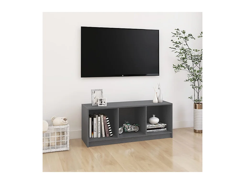 Meuble TV Gris 104x33x41 cm Bois de pin massif BE89787