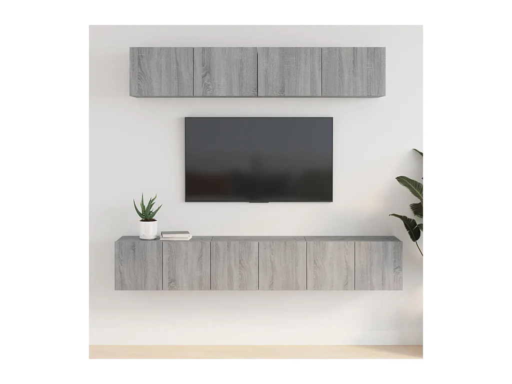5-delige Tv-meubelset | Tv-Bank | TV-kast bewerkt hout grijs sonoma eikenkleurig