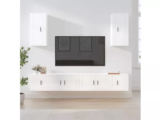 Kauf Unique 6-tlg. TV-Schrank-Set,TV-Möbel Hochglanz-Weiß Holzwerkstoff -gkd763325