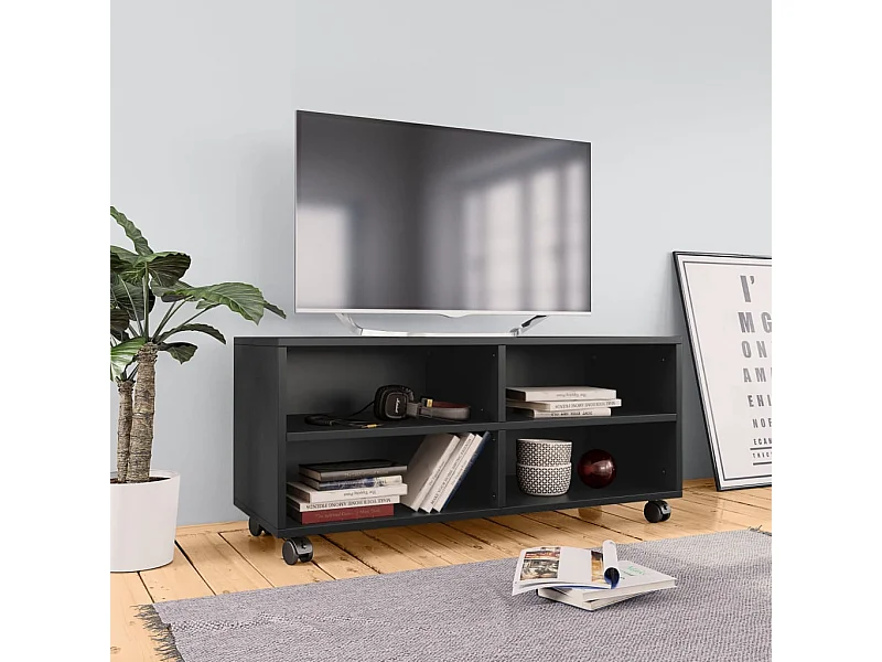 Tv-meubel met wieltjes 90x35x35 cm bewerkt hout zwart NL333005