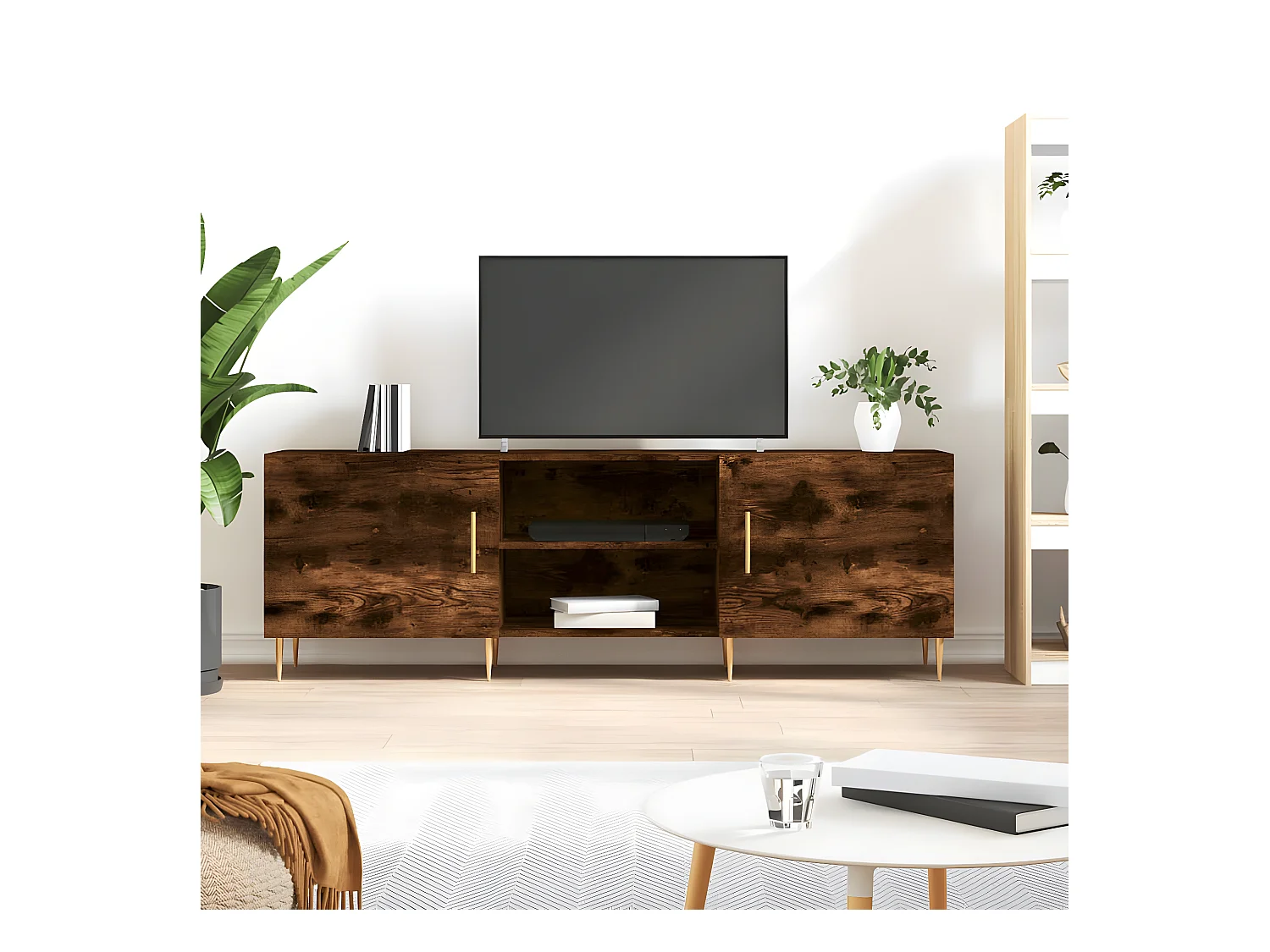 Meuble TV chêne fumé 150x30x50 cm bois d'ingénierie BE75963
