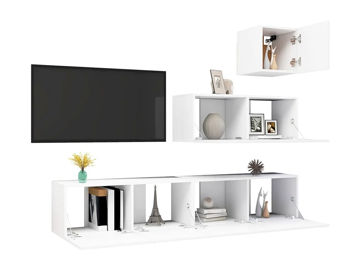 4-delige Tv-meubelset bewerkt hout wit NL647320