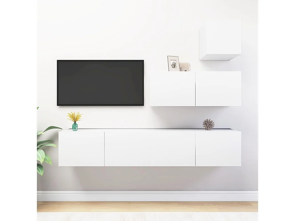 Set Mobili Porta TV | Armadietti TV 4 pz Bianco in Legno Multistrato