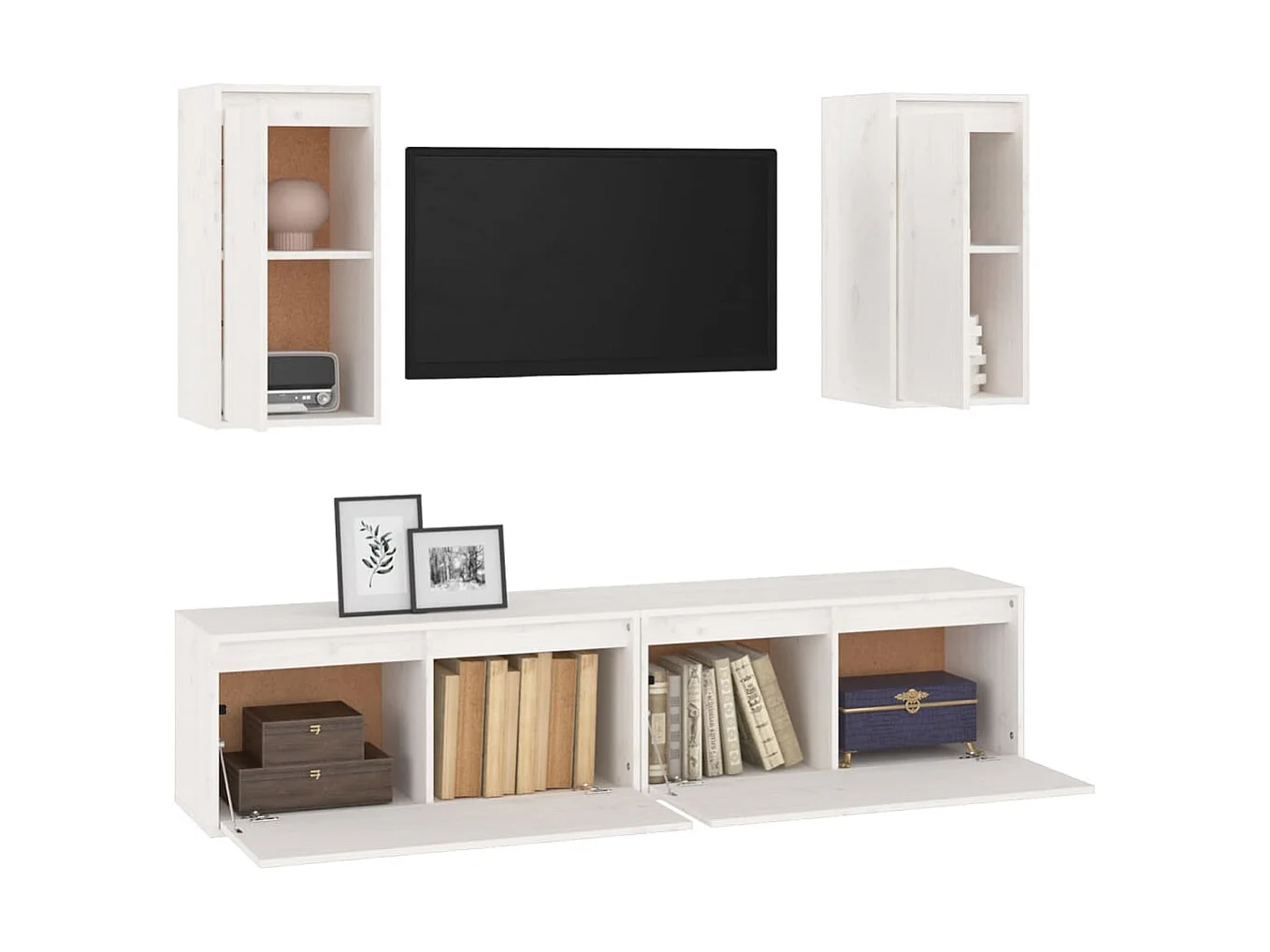 Tv-meubelen 4 st massief grenenhout wit NL473954