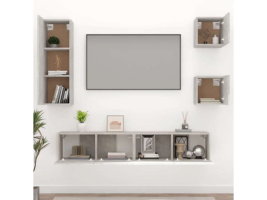 Set de muebles de TV 5 pzas madera contrachapada gris hormigón ES51878