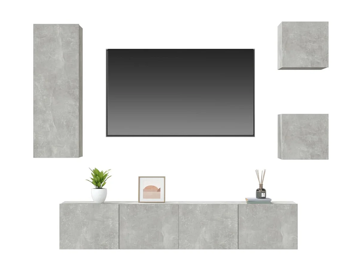 Set de muebles de TV 5 pzas madera contrachapada gris hormigón ES51878